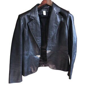 Jones New York Womens Black Leather Blazer Jacket Medium